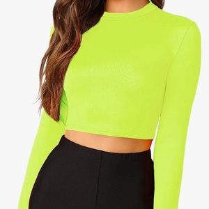 Verdusa Neon Casual Slim Fitted Basic Long Sleeve Crop Top